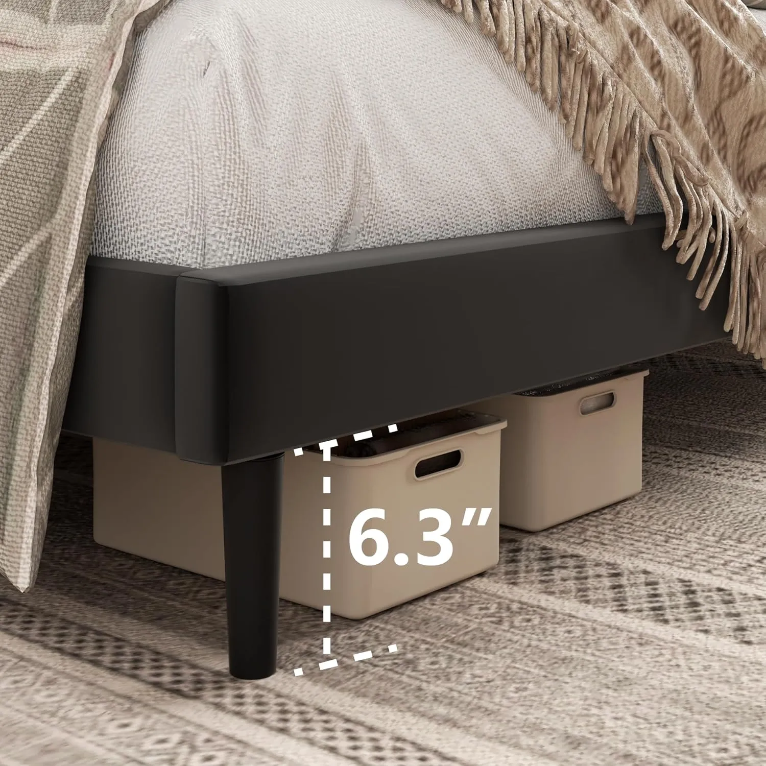 King Size Bed Frame, King Size Platform Bed Frame and Velvet Upholstered Headboard with Strong Wood Slats, Box Spring Optional, Mattress Foundation, Easy Assembly Black