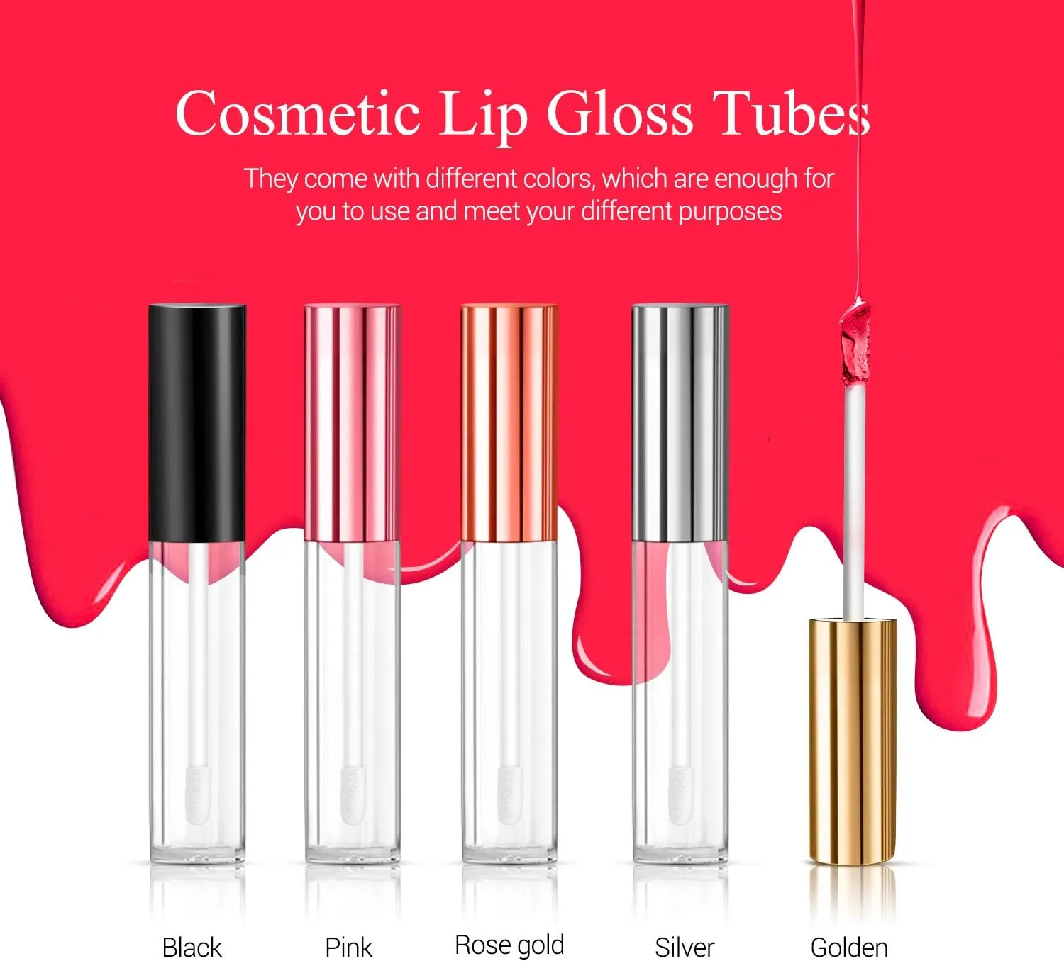 KPX 30 Pcs lip Gloss Tube Containers Bulk Wand 10ml Empty Clear Pink Lip Oil Tubes Refillable Lip Balm Bottles with Rubber Insert for DIY Makeup Such as Lip Samples, Homemade Lip Balm (Golden)