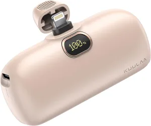 Kuulaa Small Portable Charger iPhone with Built-in Lightning Cable 5000mAh Power Bank Fast Charging for iPhone 14/13/13 Pro/12/12 Pro/11/XR/XS/X/8/7/6, Pink