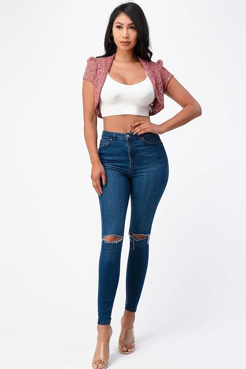 La Scala 11251 Short Sleeve Lace Jacket