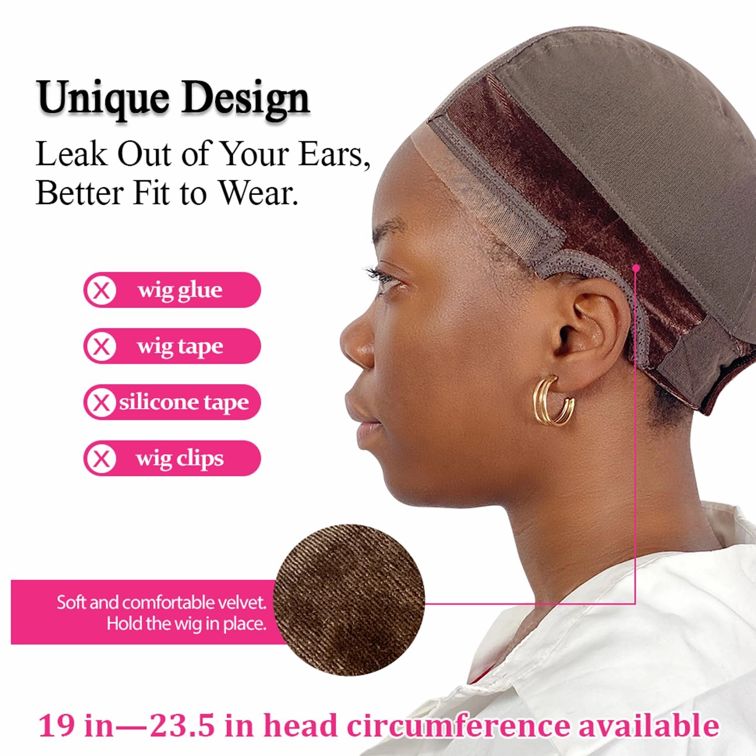 LAB HAIRS Wig Cap with Grip Band for Keeping Wigs in Place, More Full Cap-wide Transparent Lace for Lace Front Wigs - Brown/Black/Nude Non Slip Cap Make Your Wig Be Glueless (Brown-S)