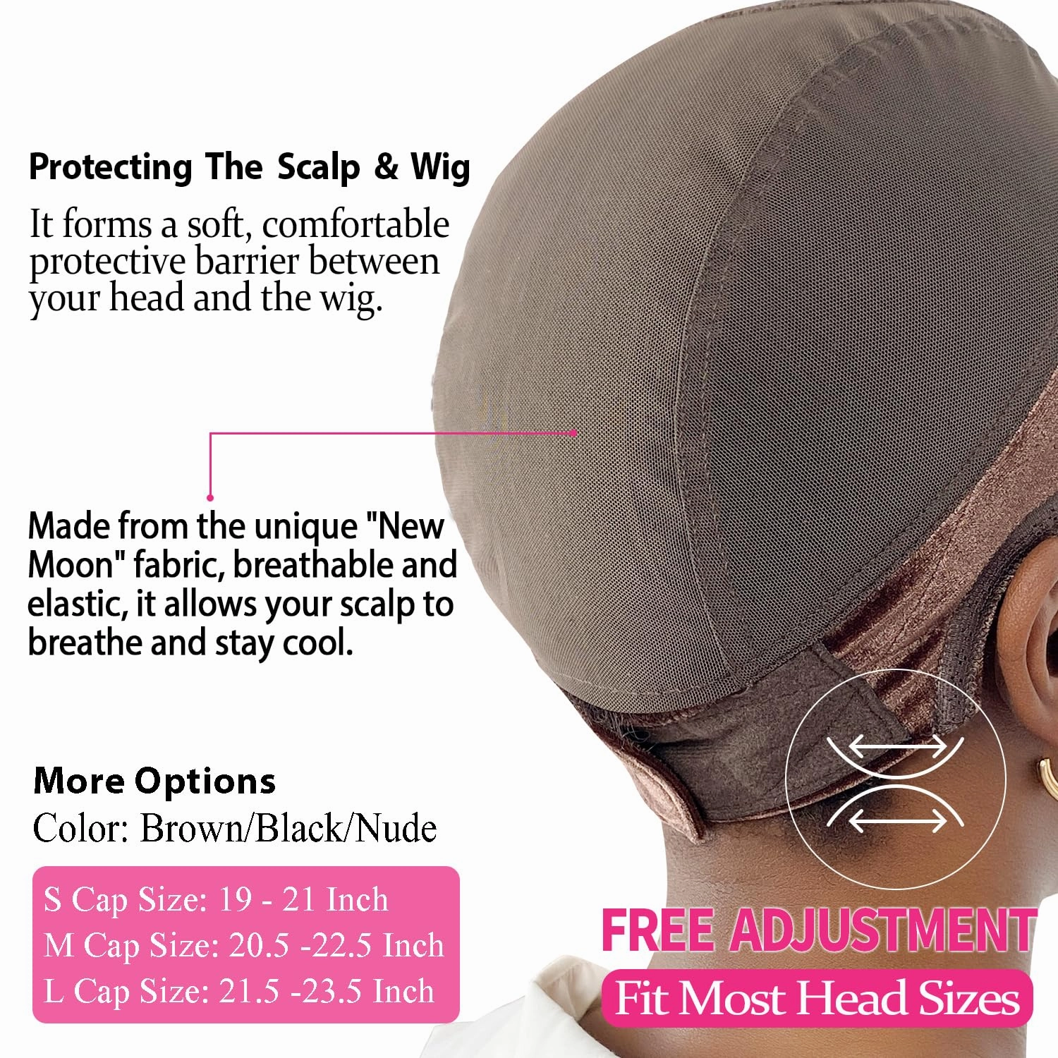 LAB HAIRS Wig Cap with Grip Band for Keeping Wigs in Place, More Full Cap-wide Transparent Lace for Lace Front Wigs - Brown/Black/Nude Non Slip Cap Make Your Wig Be Glueless (Brown-S)