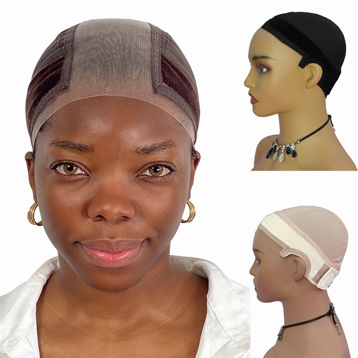 LAB HAIRS Wig Cap with Grip Band for Keeping Wigs in Place, More Full Cap-wide Transparent Lace for Lace Front Wigs - Brown/Black/Nude Non Slip Cap Make Your Wig Be Glueless (Brown-S)