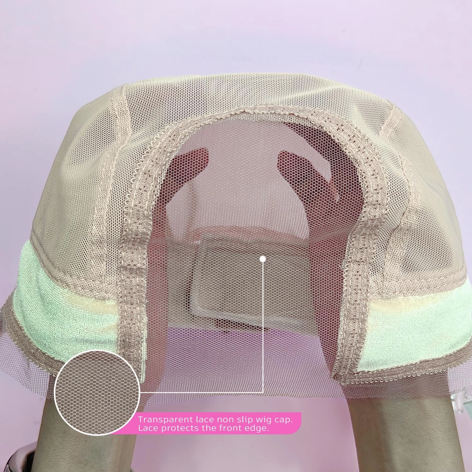 LAB HAIRS Wig Cap with Grip Band for Keeping Wigs in Place, More Full Cap-wide Transparent Lace for Lace Front Wigs - Brown/Black/Nude Non Slip Cap Make Your Wig Be Glueless (Nude, L)