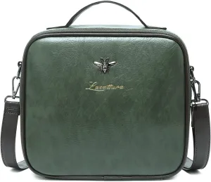 LACATTURA Travel Makeup bag, Leather Makeup Train Case Cosmetic Organizer for Makeup Brushes Toiletry Digital Accessories, Portable Artist Storage Bag With Shoulder Strap for Women lady Green