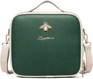 LACATTURA Travel Makeup bag, Leather Makeup Train Case Cosmetic Organizer for Makeup Brushes Toiletry Digital Accessories, Portable Artist Storage Bag With Shoulder Strap for Women lady Green