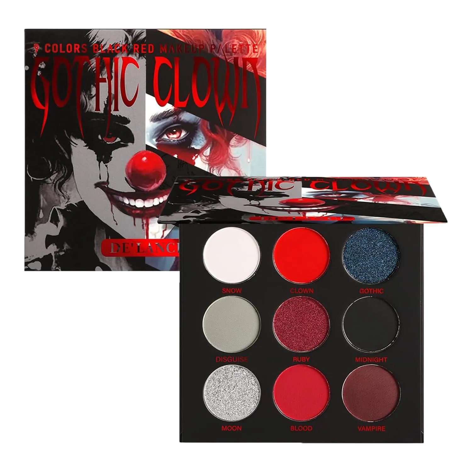 LAKSMI Gothic Clown Red Makeup Palette, 9 Shades, Black(Black and red eyeshadow palette)