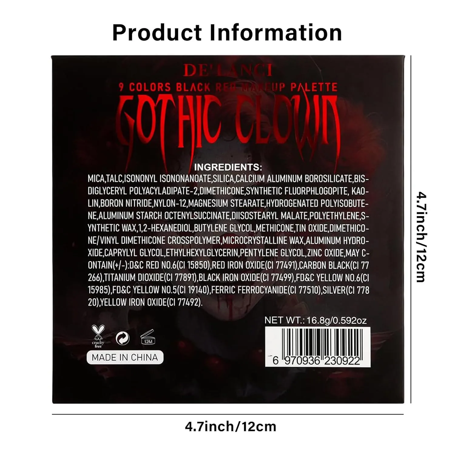 LAKSMI Gothic Clown Red Makeup Palette, 9 Shades, Black(Black and red eyeshadow palette)