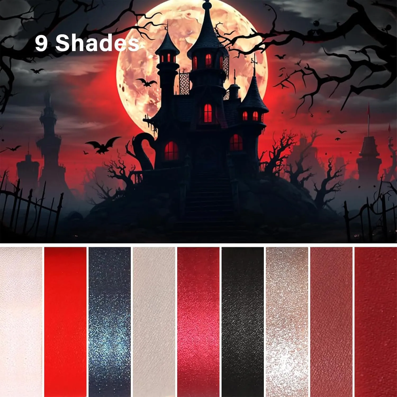 LAKSMI Gothic Clown Red Makeup Palette, 9 Shades, Black(Black and red eyeshadow palette)