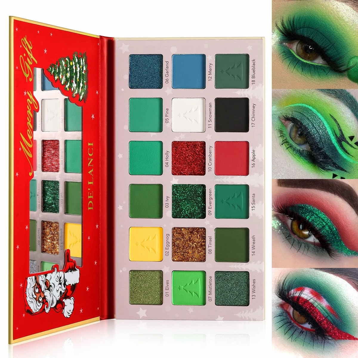 LAKSMI Christmas Makeup Palette, 18 Shades, Red (Red and Green Eyeshadow Palette)