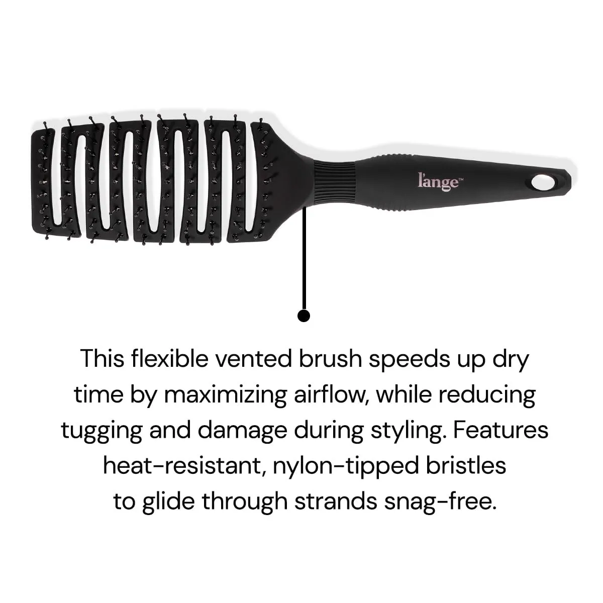 L'ANGE HAIR Siena Curved Vented Hair Brush | Detangling Brush with Nylon Bristles | Best for Tangles and Knots | Ideal for Men and Women | Flexible Design for Airflow (Black)
