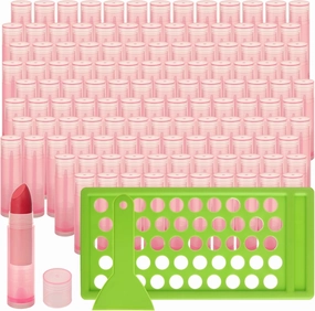 LANIAKEA 200PCS Lip Balm Tubes with Filling Tray and Spatula Set, Translucent Clear Lip Balm Container Tubes with Pink Caps, Empty Chapstick Tubes Bulk for DIY Lipstick Homemade 3/16 Oz (5.5 ml)