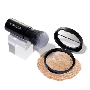 LAURA GELLER NEW YORK Baked Balance-N-Glow Illuminating Color Correcting Foundation - Fair - Retractable Airbrush Kabuki Brush (2 PC)