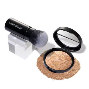 LAURA GELLER NEW YORK Get Glowing Kit (2pc): Baked Balance-n-Glow Illuminating Powder Foundation, Medium   Airbrush Kabuki Makeup Brush