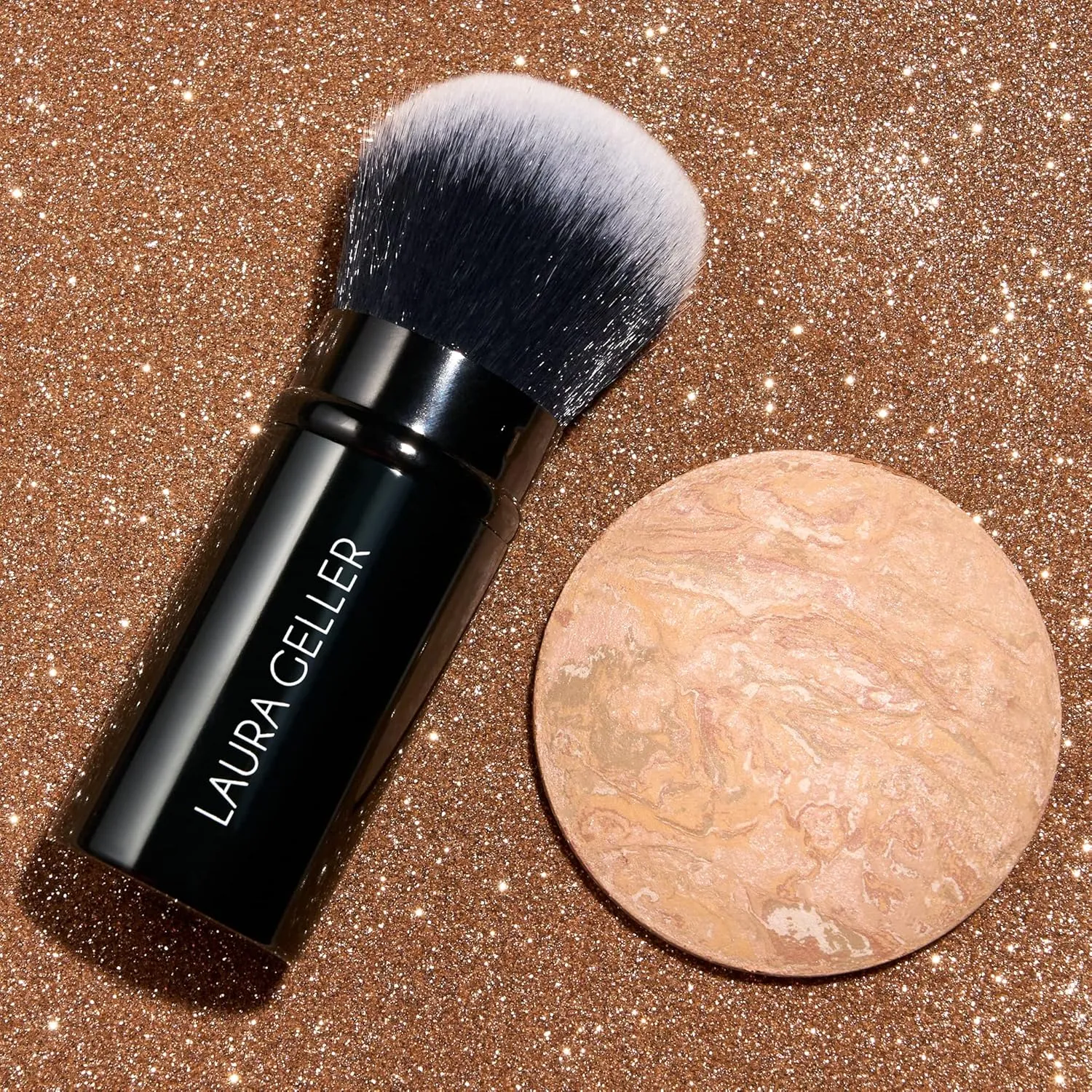 LAURA GELLER NEW YORK Get Glowing Kit (2pc): Baked Balance-n-Glow Illuminating Powder Foundation, Medium   Airbrush Kabuki Makeup Brush