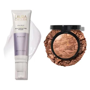 LAURA GELLER NEW YORK Illuminating Duo: Baked Balance-n-Glow Illuminating Foundation, Tan   Spackle Skin-Perfecting Makeup Primer, Diamond