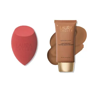 LAURA GELLER Quench-n-Tint Hydrating Lightweight Tinted Moisturizer, Deep   Latex-Free Full Face Makeup Blending Sponge - Sheer Foundation for Daily Use