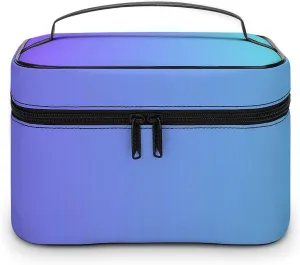 Leather Cosmetic Case, Blue Purple Ombre Portable Makeup Bag Organizer Large Capacity Travel Toiletry Bag with Zipper