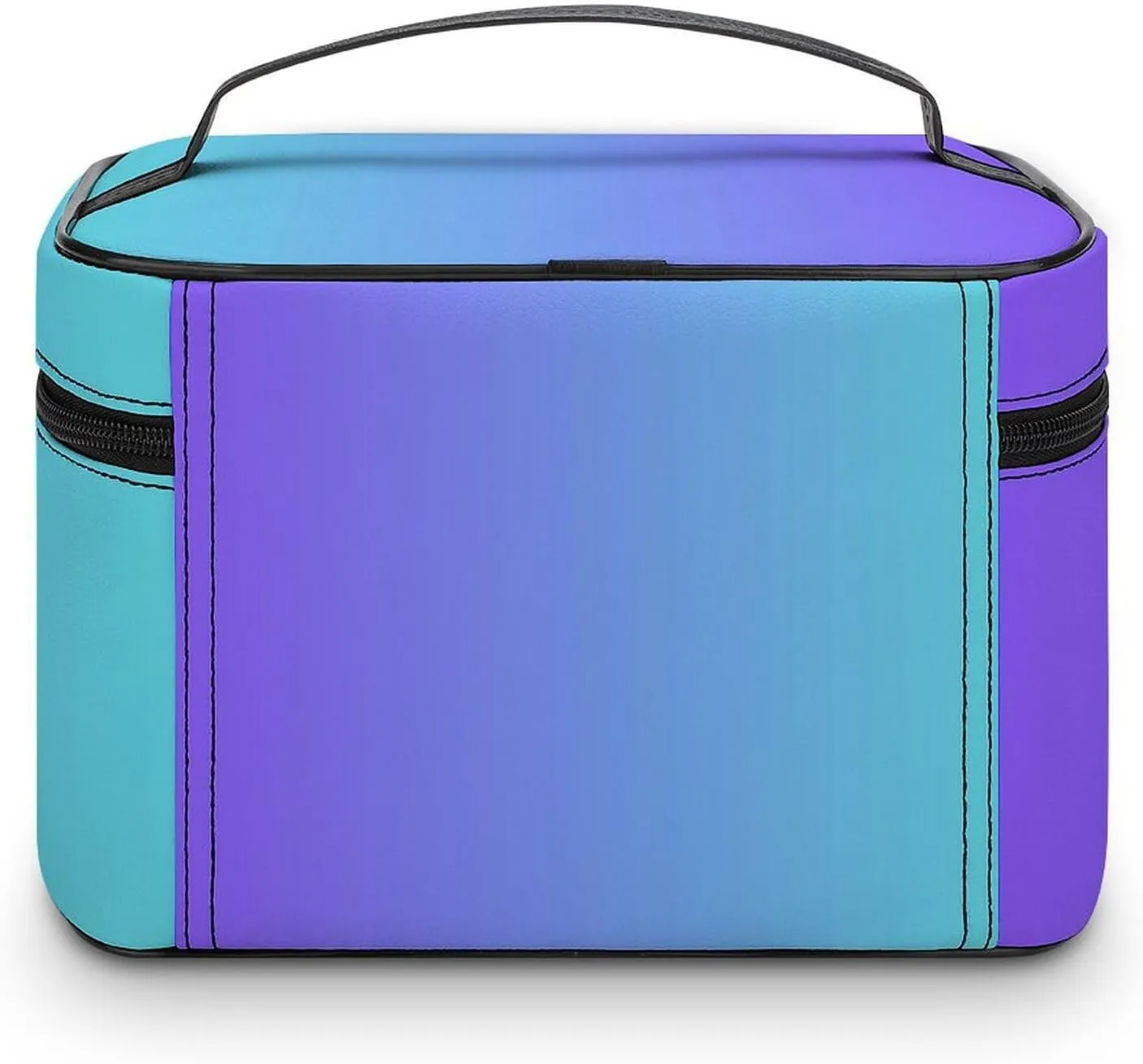 Leather Cosmetic Case, Blue Purple Ombre Portable Makeup Bag Organizer Large Capacity Travel Toiletry Bag with Zipper