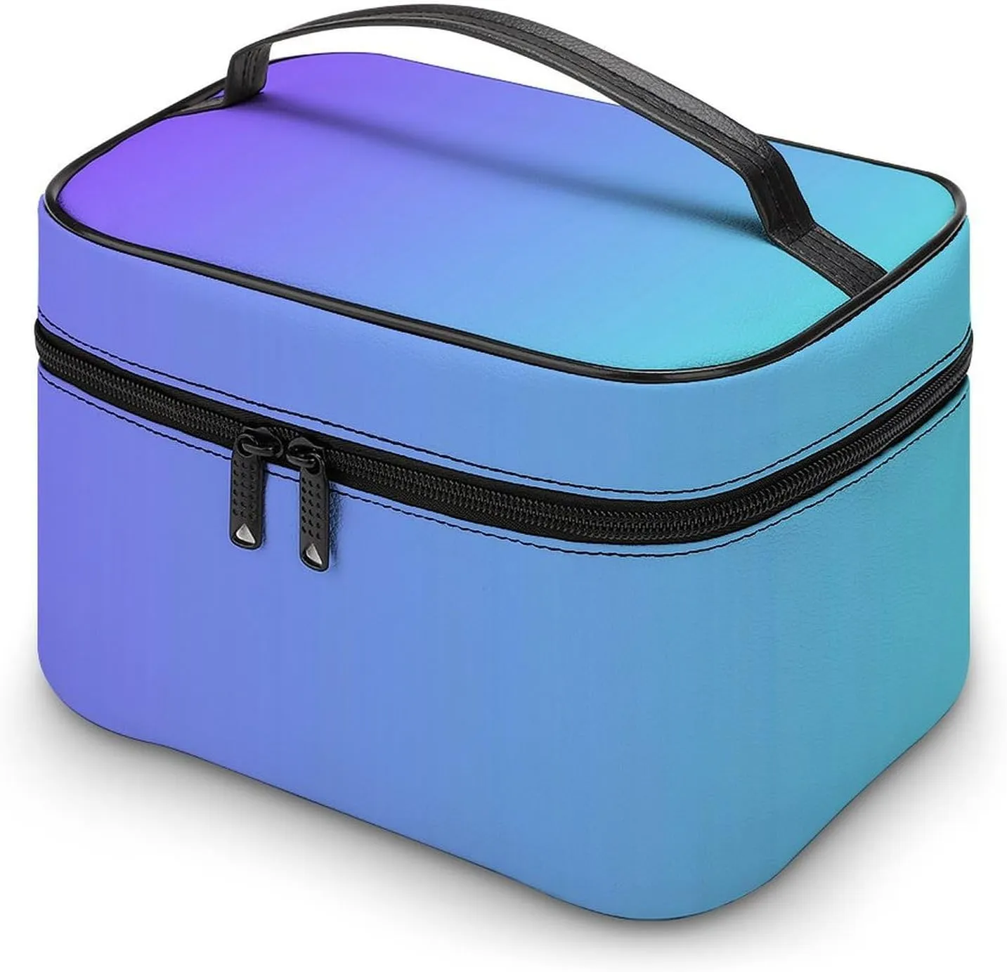 Leather Cosmetic Case, Blue Purple Ombre Portable Makeup Bag Organizer Large Capacity Travel Toiletry Bag with Zipper
