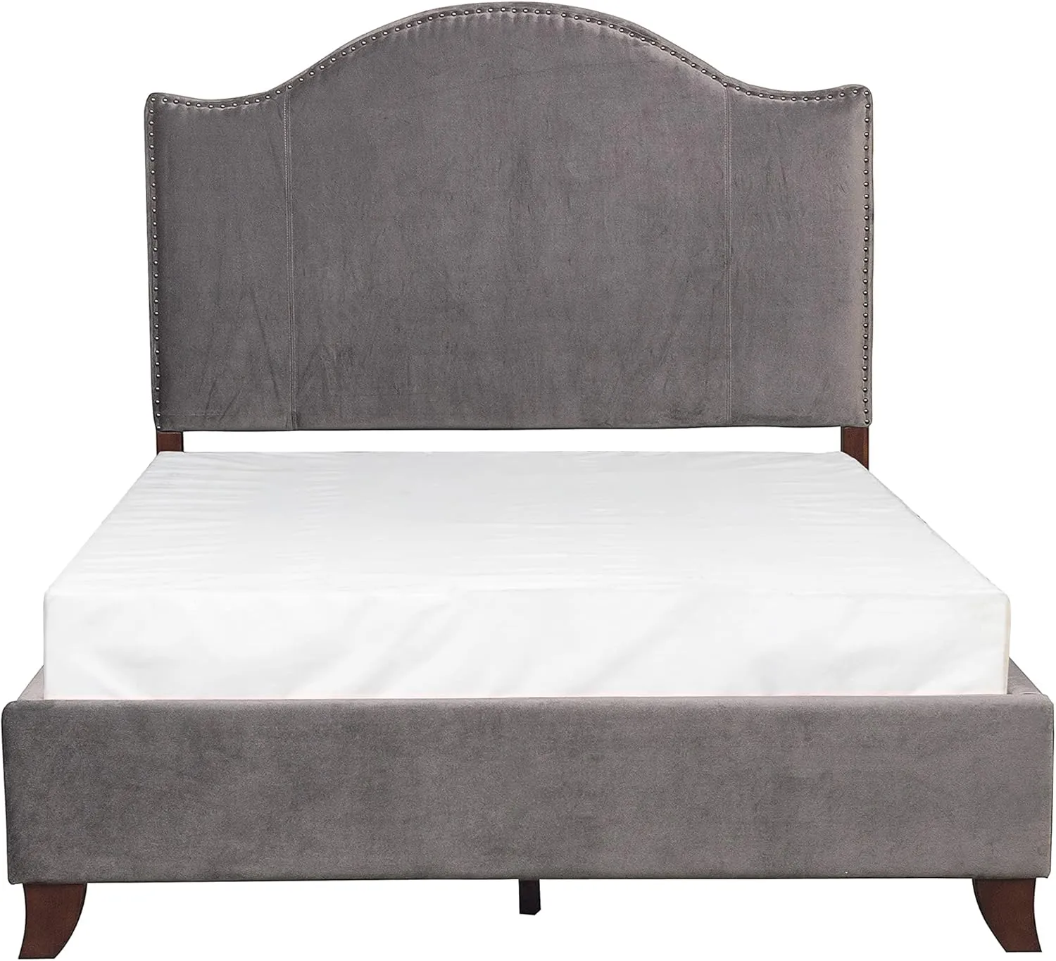 Lexicon California King Bed Frame with Headboard, Traditional Bed Frame, Velvet Upholstered Bed Frame with Nailhead Trim On Camelback Headboard, Box Spring Required, Easy Assembly, Gray