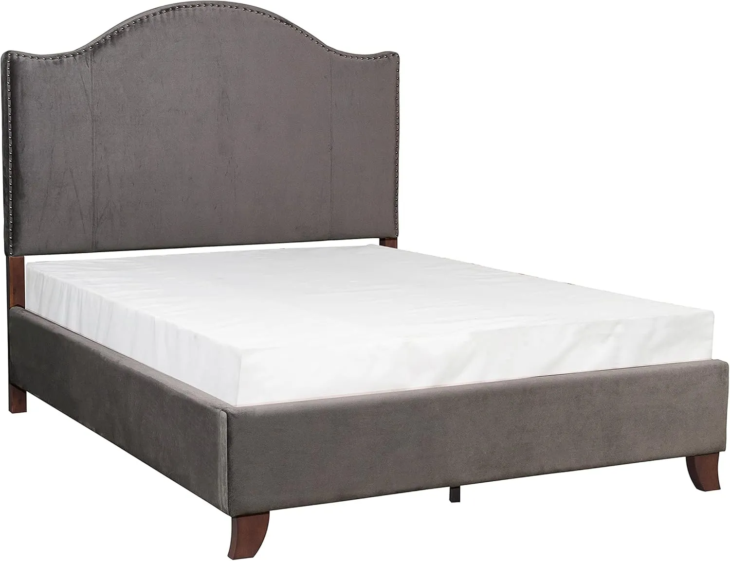 Lexicon California King Bed Frame with Headboard, Traditional Bed Frame, Velvet Upholstered Bed Frame with Nailhead Trim On Camelback Headboard, Box Spring Required, Easy Assembly, Gray