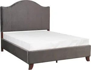 Lexicon California King Bed Frame with Headboard, Traditional Bed Frame, Velvet Upholstered Bed Frame with Nailhead Trim On Camelback Headboard, Box Spring Required, Easy Assembly, Gray