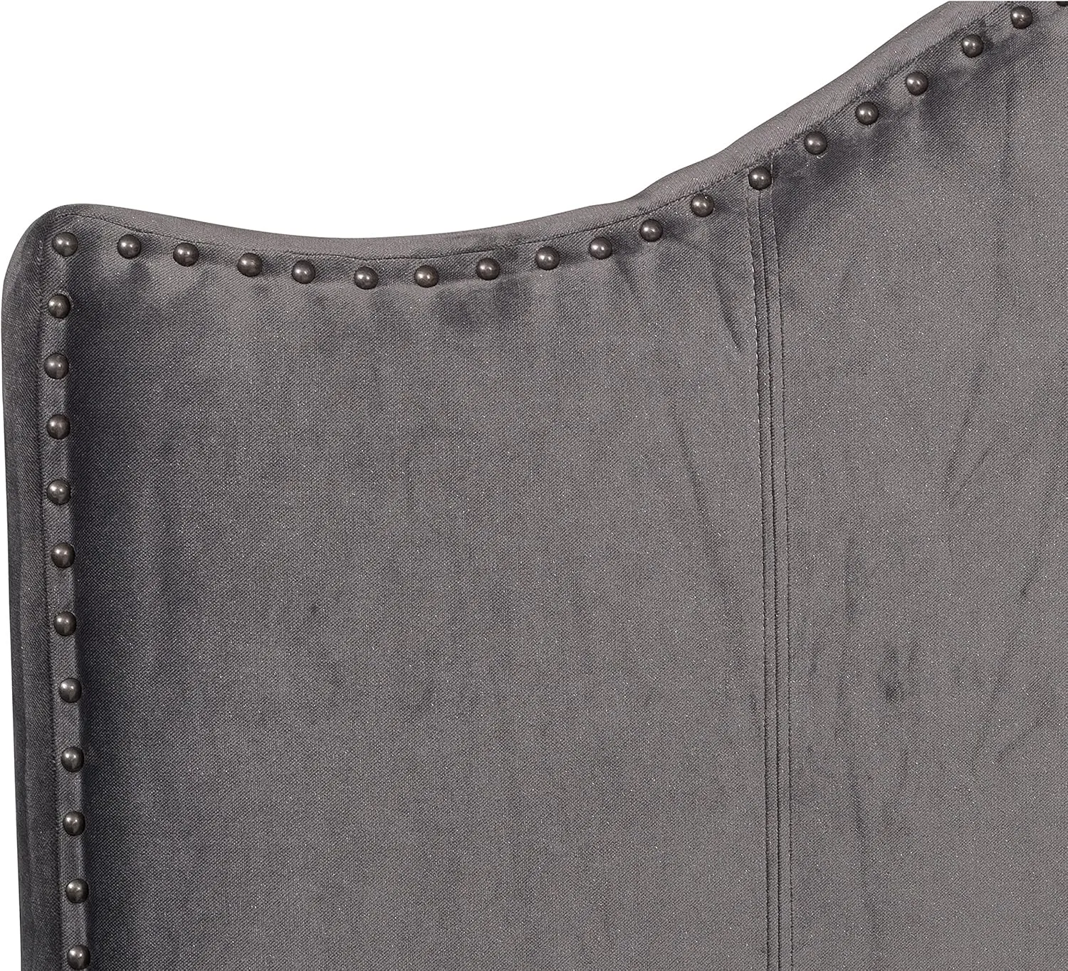 Lexicon California King Bed Frame with Headboard, Traditional Bed Frame, Velvet Upholstered Bed Frame with Nailhead Trim On Camelback Headboard, Box Spring Required, Easy Assembly, Gray
