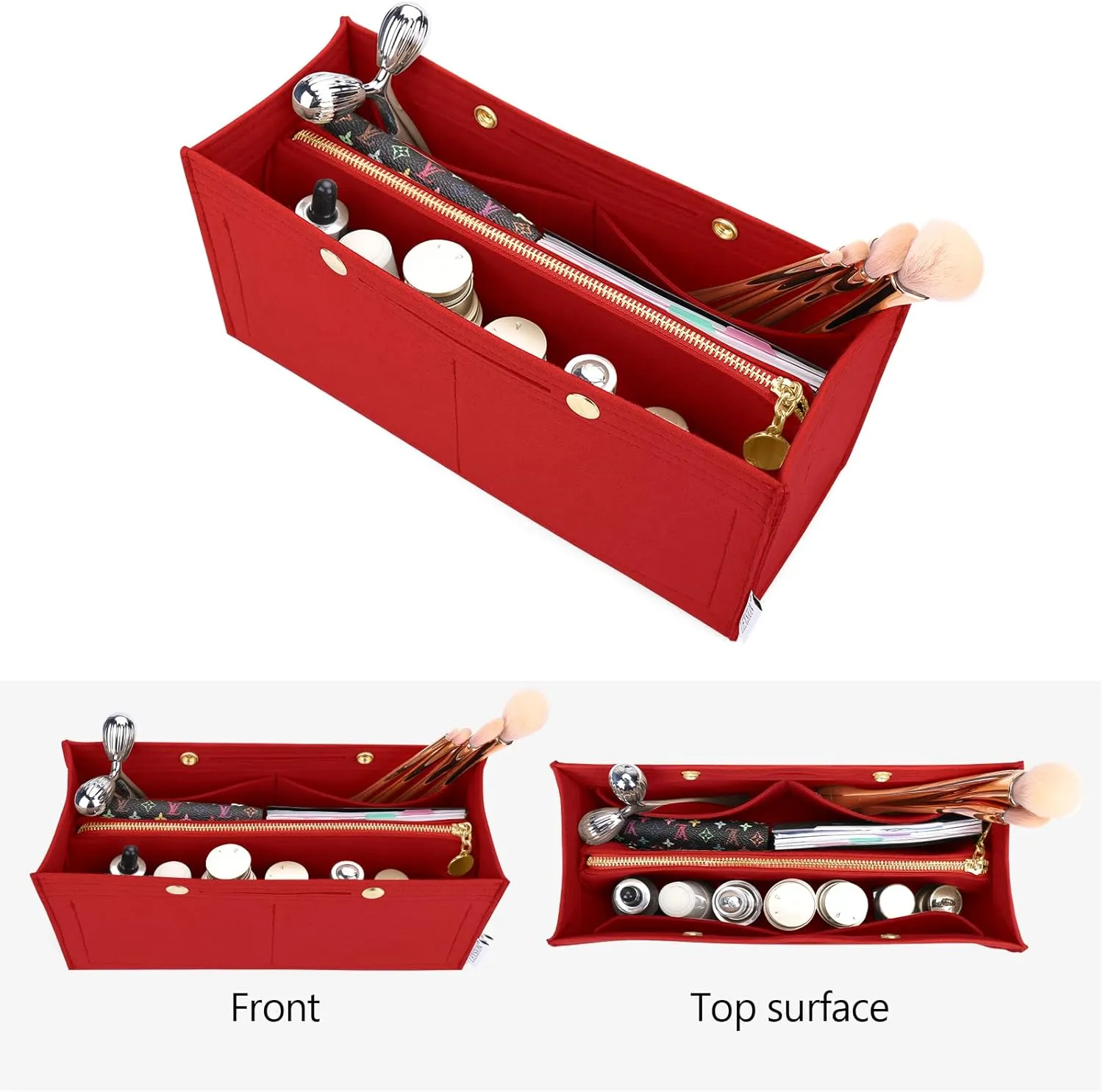 LEXSION Felt Purse Organizer Insert,Handbag Organizer with Detachalbe Zipper Pocket for ONTHEGO MM,3 Size 8034 Red Medium