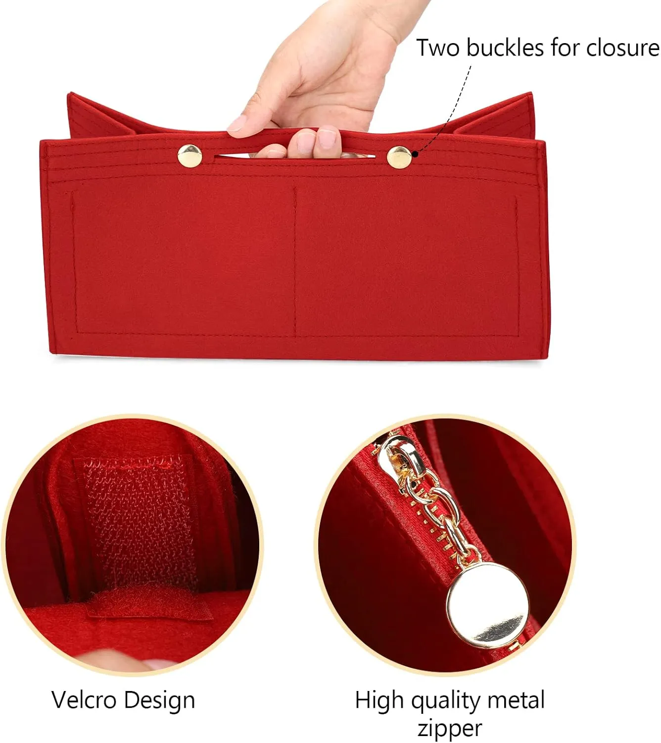 LEXSION Felt Purse Organizer Insert,Handbag Organizer with Detachalbe Zipper Pocket for ONTHEGO MM,3 Size 8034 Red Medium