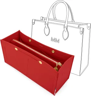 LEXSION Felt Purse Organizer Insert,Handbag Organizer with Detachalbe Zipper Pocket for ONTHEGO MM,3 Size 8034 Red Medium