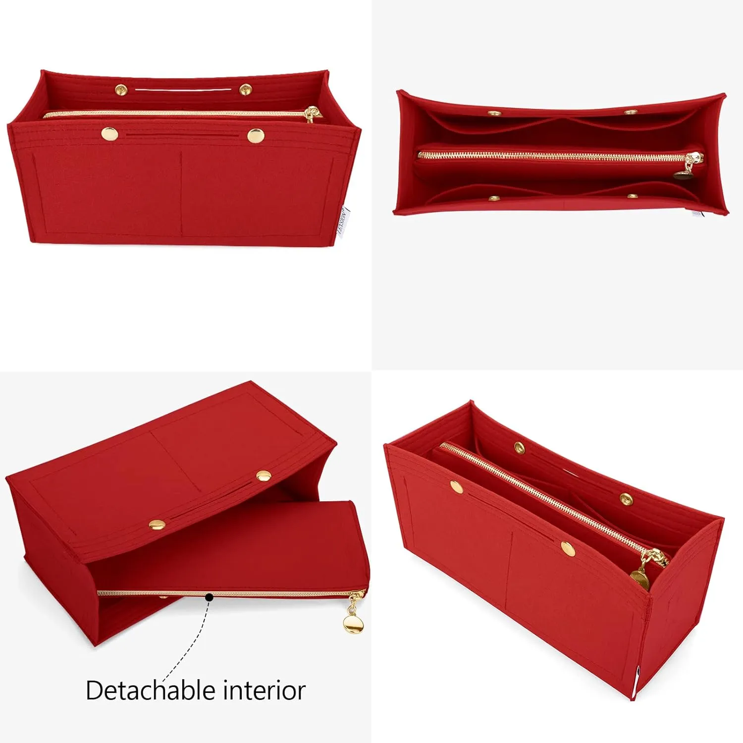 LEXSION Felt Purse Organizer Insert,Handbag Organizer with Detachalbe Zipper Pocket for ONTHEGO MM,3 Size 8034 Red Medium
