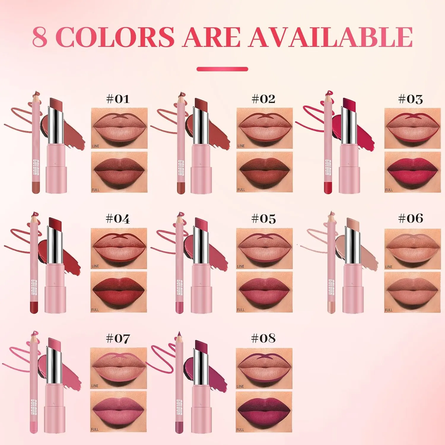 Lifter Glaze Lip Balm, 2025 New Moisturizing Lipstick, Portable 2 In 1 Lip Liner And Lipstick Set For Daily Makeup, Sweet Pink Lipsticks For Women (#08)