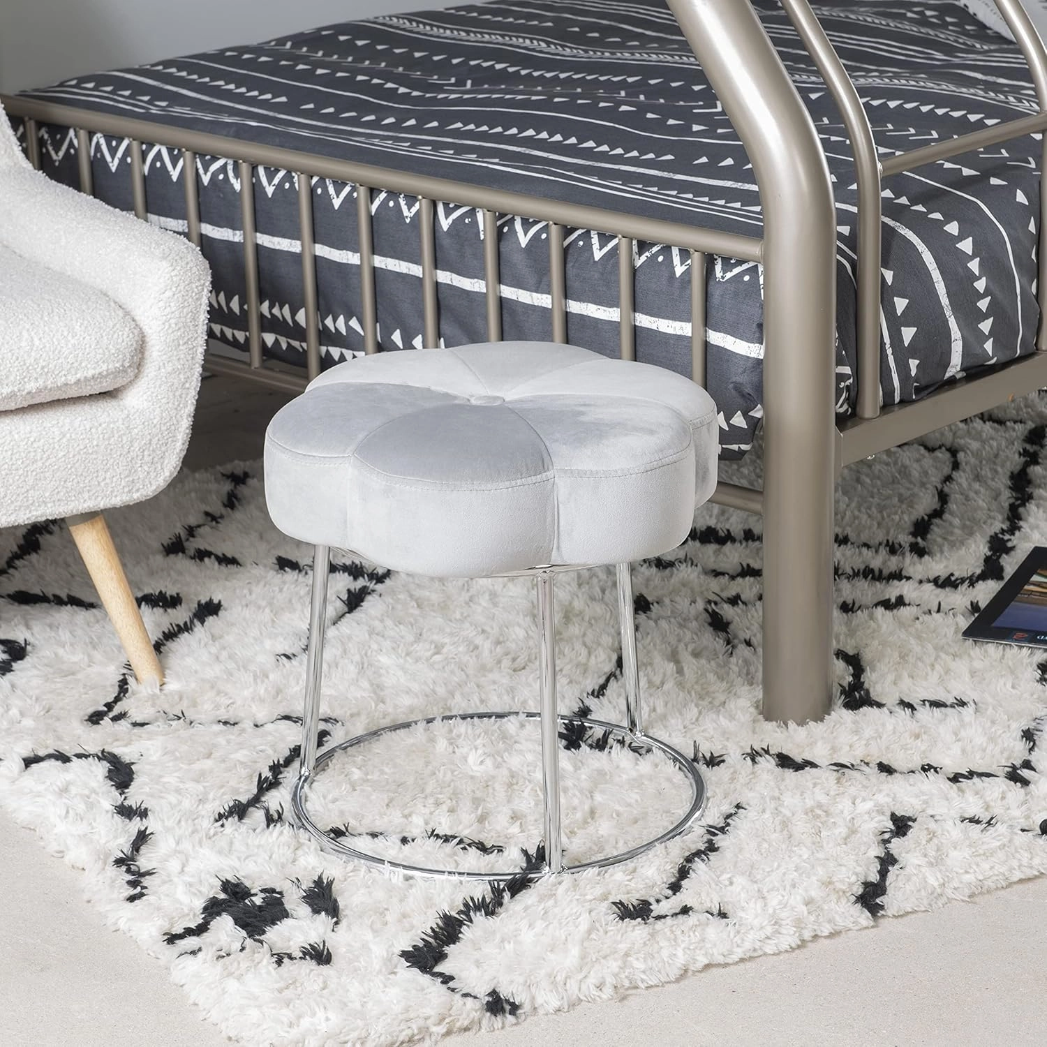 Linon Grey and Silver Vanity and Accent Talulah Stool