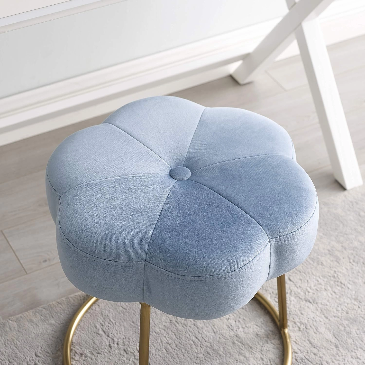 Linon Light Blue and Gold Vanity and Accent Talulah Stool