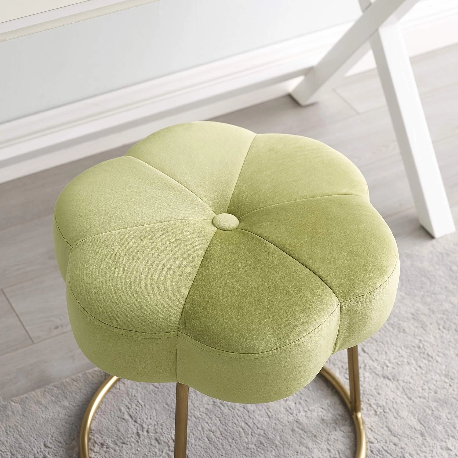 Linon Light Green and Gold Vanity and Accent Talulah Stool