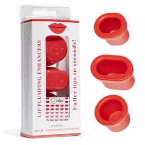 Lip Plumper Tool - Combo-Small Oval, Medium Oval, & Large Round Enlarger - Self Suction Plumping For Fuller Lips- Natural Lip Enhancement - Red Plastic Plumpers