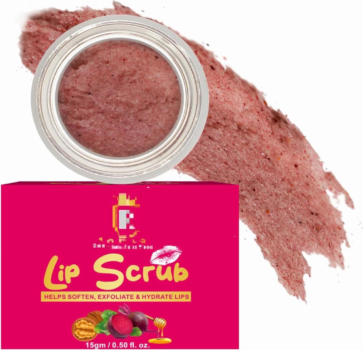 Lip Scrub Balm for Men and Women. Removes Dark Lips, Dry Lips, Chapped Lips, and Lipstick Stains. with Beetroot, Vitamin C, Honey&Walnut/Chemical Free - 15 g