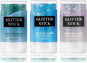Liplaya Glitter Stick, Body Glitter Stick, Singer Concert Outfit Face Glitters Makeup Sparkling Mermaid Sequin Chunky Face Pain for Faces and Body, Long-Lasting Shine (Silver Blue Green)
