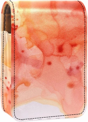 Lipstick Case,Leather Lip Gloss Lipstick Organizer with Mirror,Mini Lipstick Holder Bag,Watercolor Pink