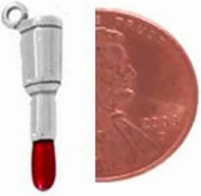 Lipstick Charm Sterling Silver, Enameled Red Lipstick Fashion Jewelry Makeup Jewelry
