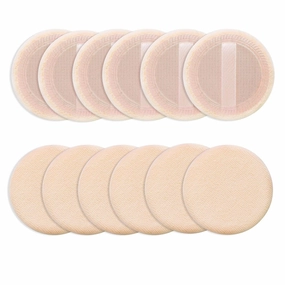 Loose Powder Puff 12 Pieces Round Velour Face Makeup Compact Body Container Setting Pressed Blending Foundation Cream Make Up Ribbon Strap Sponge Cushion Applicator (Skin Color)