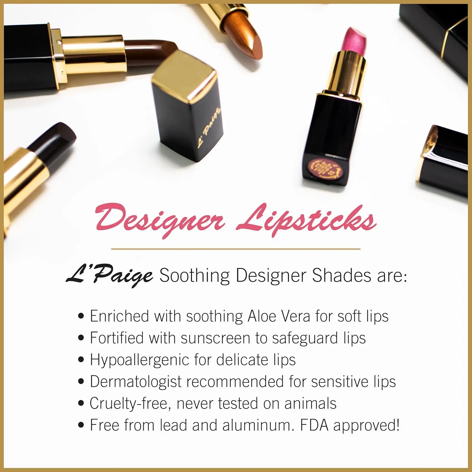 L'Paige L56 – ROSY PEARL Designer Lipstick | Aloe Vera-Based, Long-Lasting, Moisturizing | Nude Rose with Subtle Pearlized Finish