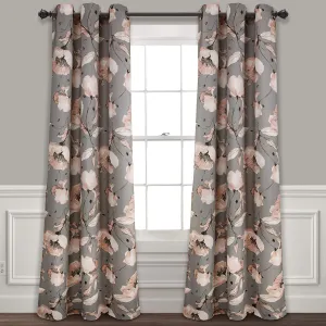 Lush Decor Blush-and-Gray Delsey Floral Blackout Window Curtain Set (84" x 38")