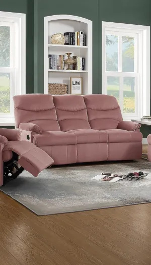 Luxurious Velvet Blush Pink Color 3 Seater Manual Recliner Sofa Couch Manual Motion Plush Armrest Living Room Furniture 1pc Sofa Couch