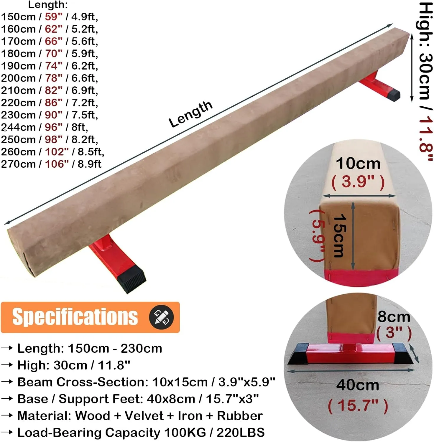 LXLZYXSF Large Home Balance Beam for Kids Teens Adults, 8 7 6 5 ft Wood Gymnastic Training Beam with Rubber Anti-Slip Bottom, Gifts for Daughters