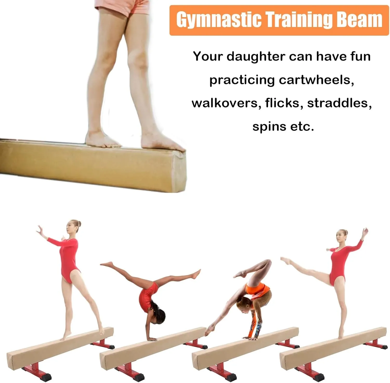 LXLZYXSF Large Home Balance Beam for Kids Teens Adults, 8 7 6 5 ft Wood Gymnastic Training Beam with Rubber Anti-Slip Bottom, Gifts for Daughters