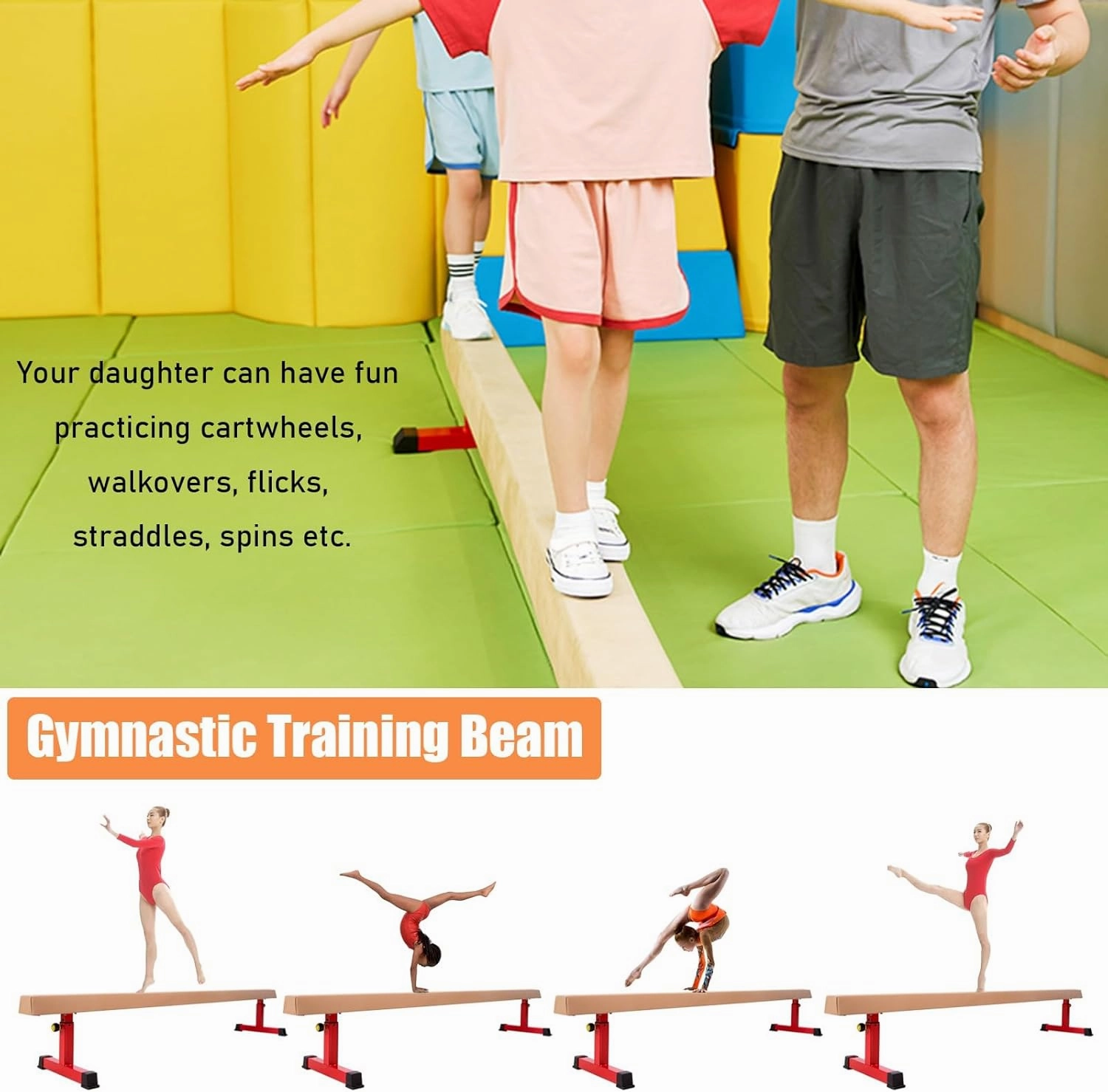 LXLZYXSF Adjustable Balance Beam 8ft 6.5ft L, Clubs Gymnastics Practice Beam Training Equipment for Children Youths, Starter Little Gymnasts Beams, School Home