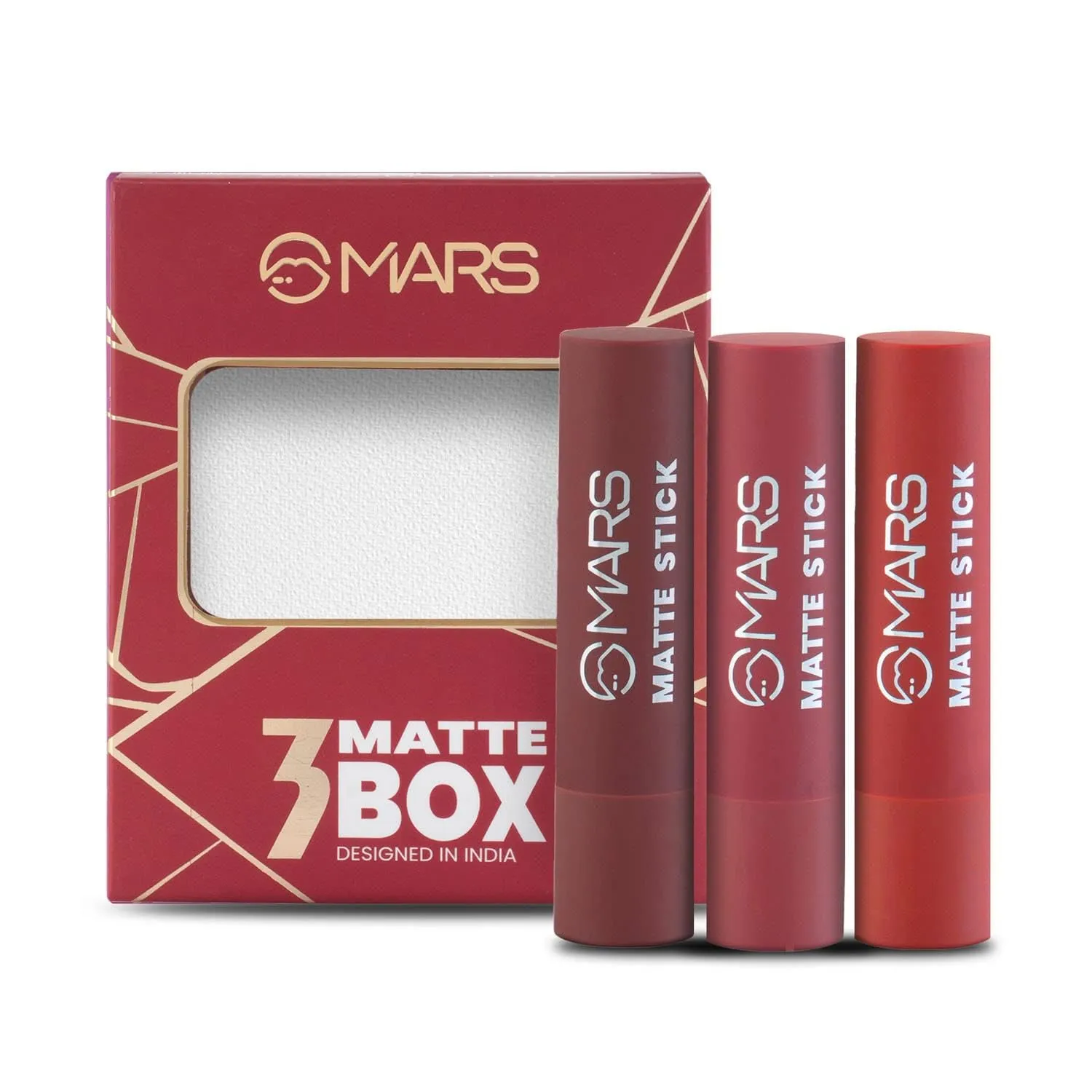 M. Matte Box .co.in Lipstick Set, 3 Long-Lasting Shades, Red & Maroon, 3.2g Each