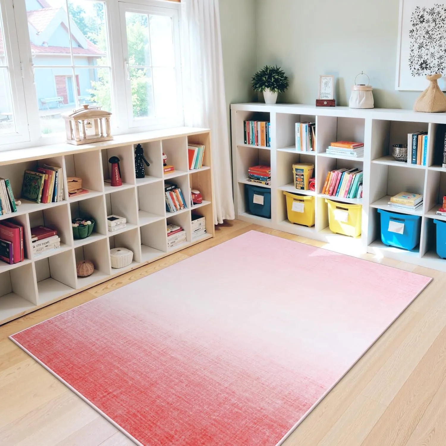 Machine Washable 5x7 Area Rugs for Living Room Ombre, Non Slip Pink Soft Low Pile Abstract Modern Cute Girls Rugs for Bedroom Indoor, Large Carpet Playroom Nusrery Kids Dining Office Room Rugs